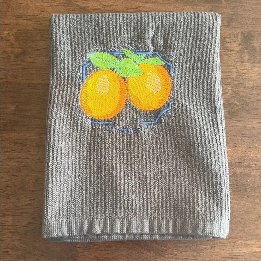Pair of Gray Cotton Limes Oranges Kitchen BarMops 18” by 16”